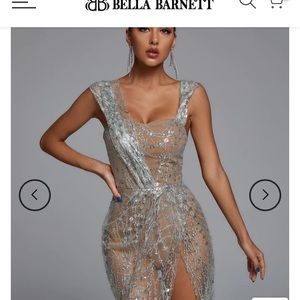 Brand New With Tags Bella Barnett Sedaya Glitter Mesh Mini Dress - Silver